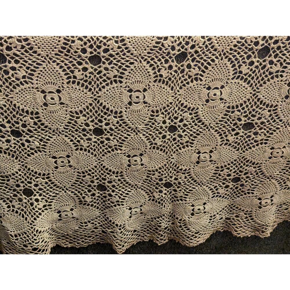 Vtg Large Rectangle Homemade Crochet Tablecloth 76"x44"